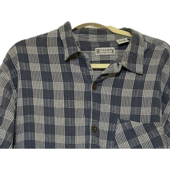 BUGLE BOY Authentic Mens Gray Plaid Short Sleeve Button Front Shirt Size Large - Picture 4 of 7